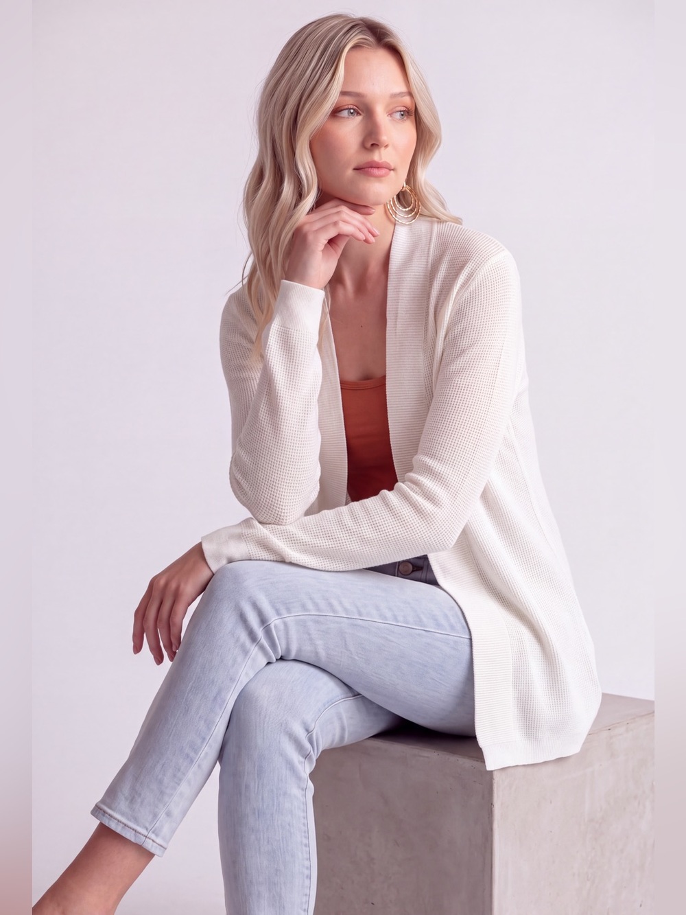 Cyrus Women's Open-Front Light White Sweater Cardigan. Size Small